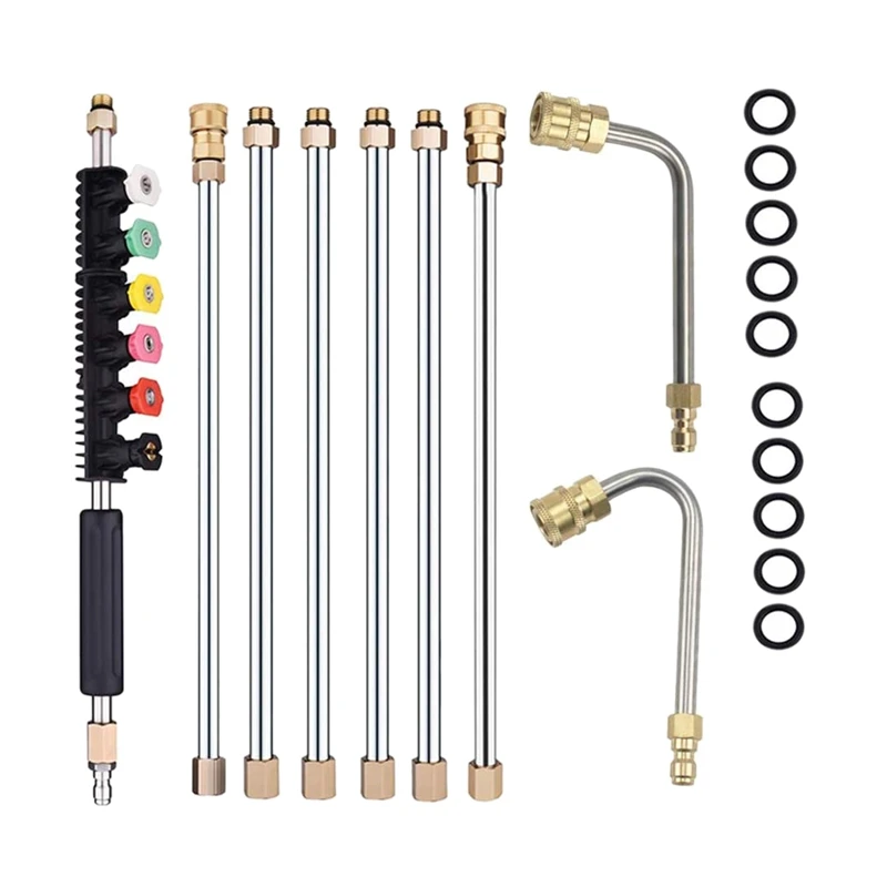 

120 Inch Pressure Washer Wand Extension With Spray Nozzle Tips,30°,90°Curved Rod, 1/4 Inch Quick Connect, 4000 PSI