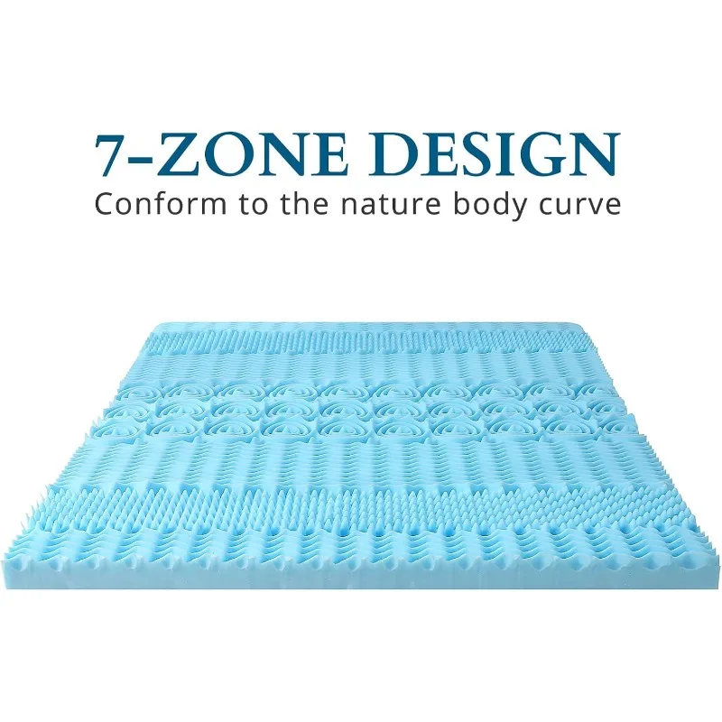 Full Size Mattress Topper, 7 Zone Cooling Foam Mattress Topper with Gel Infused, Egg Crate Bed Topper Pad