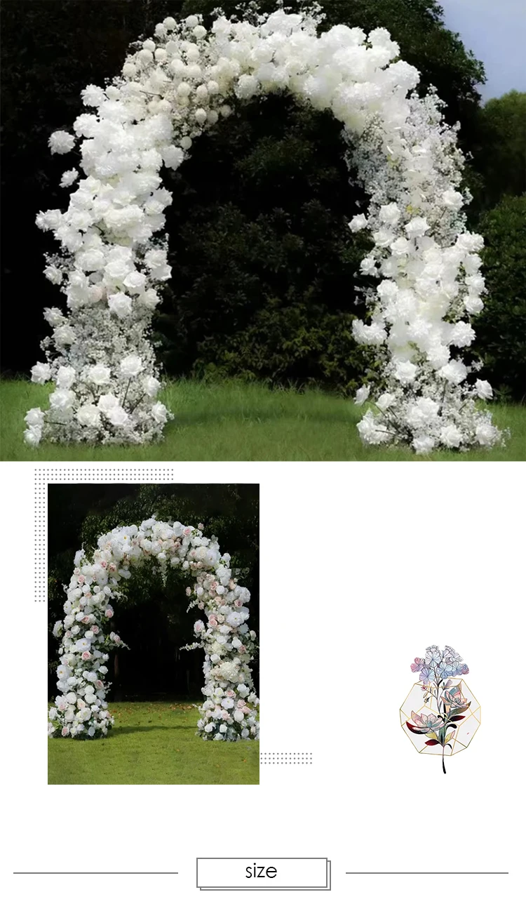 Description Picture 2 of itemWhite Pink Luxury Baby breath Rose Flower Arrangement Outdoor Wedding Backdrop Arch Decor Floral Row Runner Event Party Props