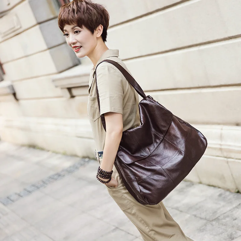 Tote Shoulder Leather Women's Genuine Bag Crossbody Y2k New Style Head Layer Cowhide Versatile Underarm Large Capacity Retro