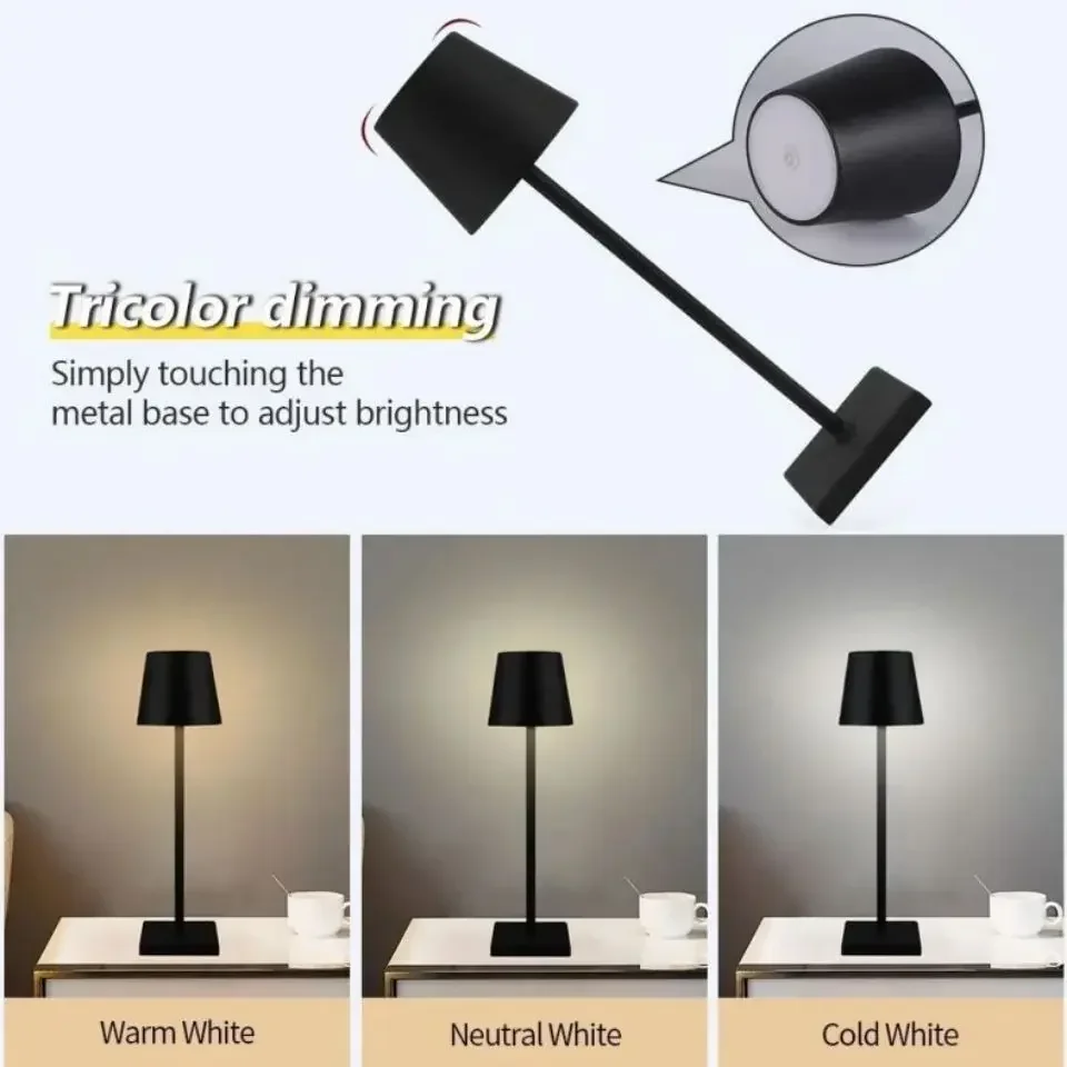Hotel Cordless Usb Rechargeable Table Lamp Poldina Waterproof Touch Switch Table Lamps for Bedroom Hotel Living Room Restaurant 4