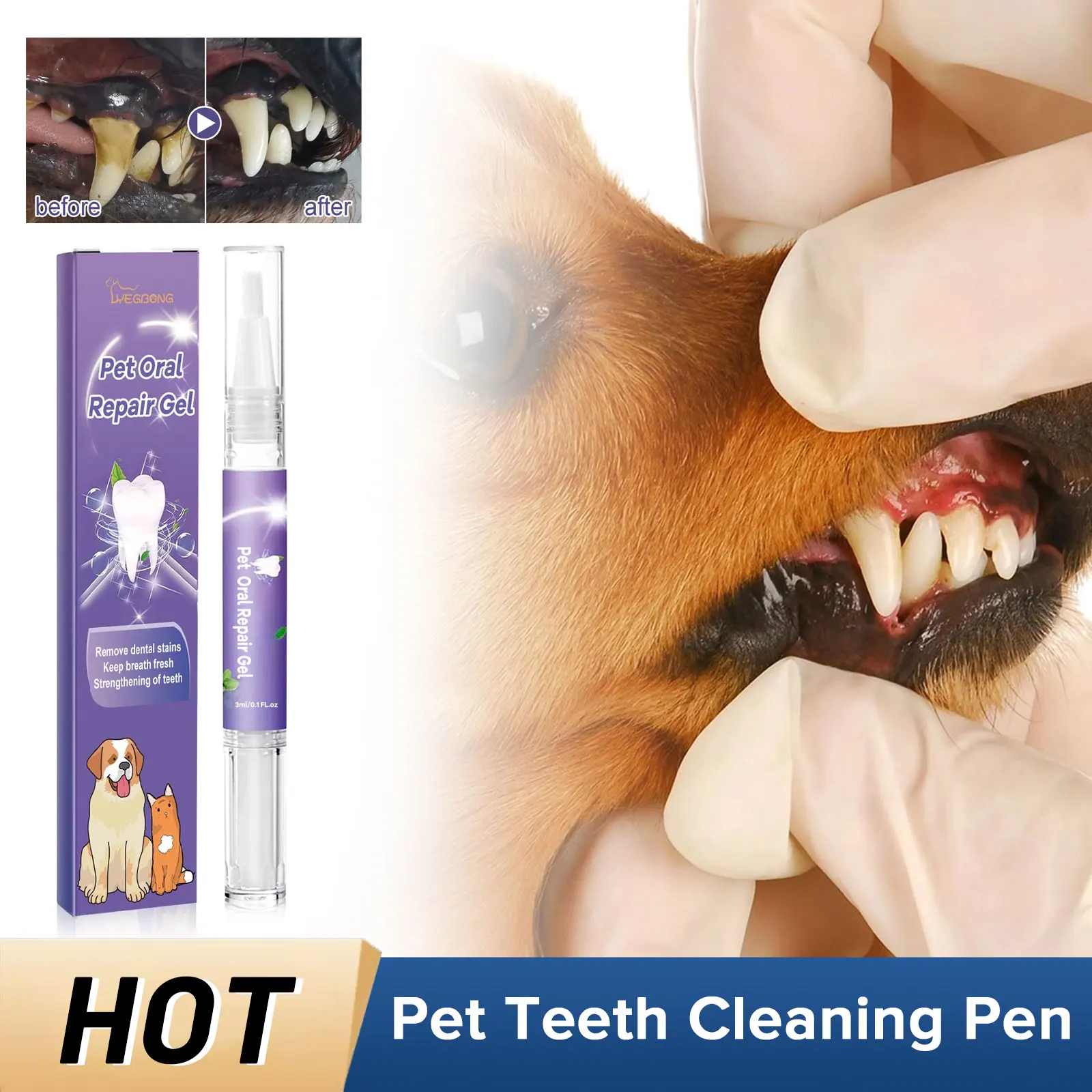 

Pet Oral Repair Gel Tooth Stains Tartar Remover Bad Breath Eliminator Kitten Teeth Whitening Gum Repair Cat Teeth Cleaning Pen