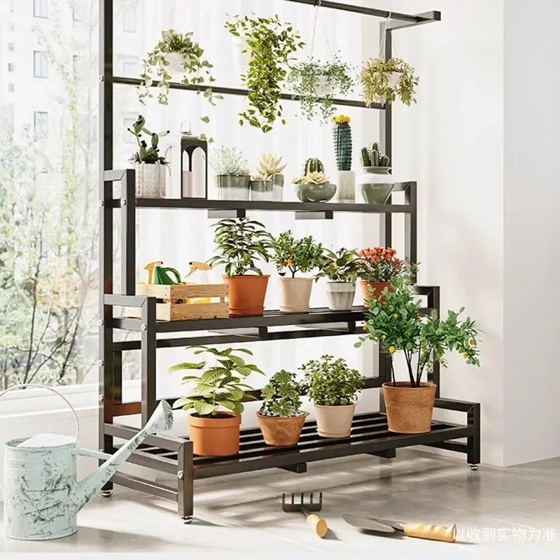 Tiered Display Plant Rack Shelf Universal Outdoor Metal Square Plant Rack Shelf Luxury Black Plantenrek Balcony Furniture plant stand