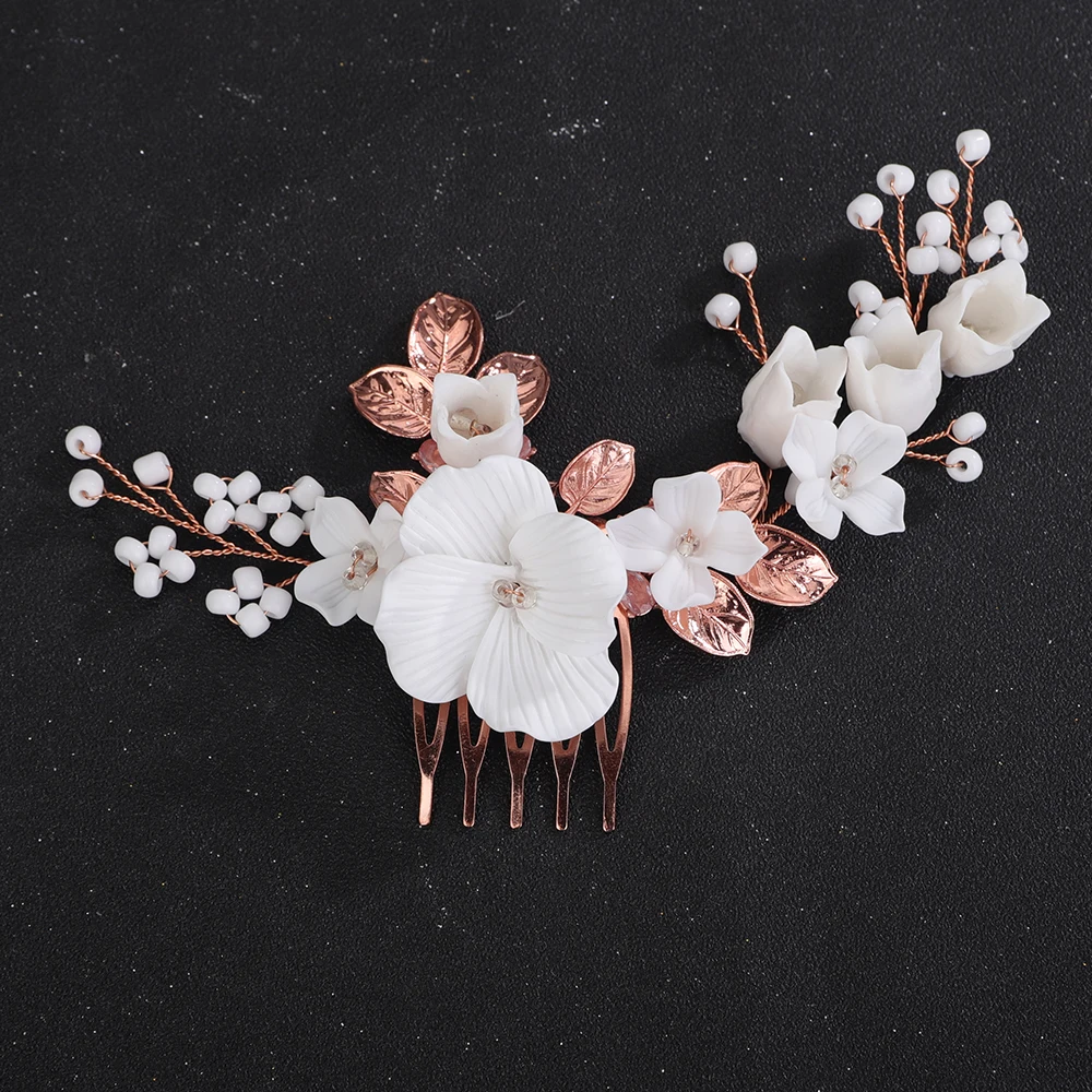 Silver Color Flower Leaf Wedding Hair Comb Crystal Handmade Bridal Hair Accessories Jewelry Gold Bride Headpiece Women Tiara