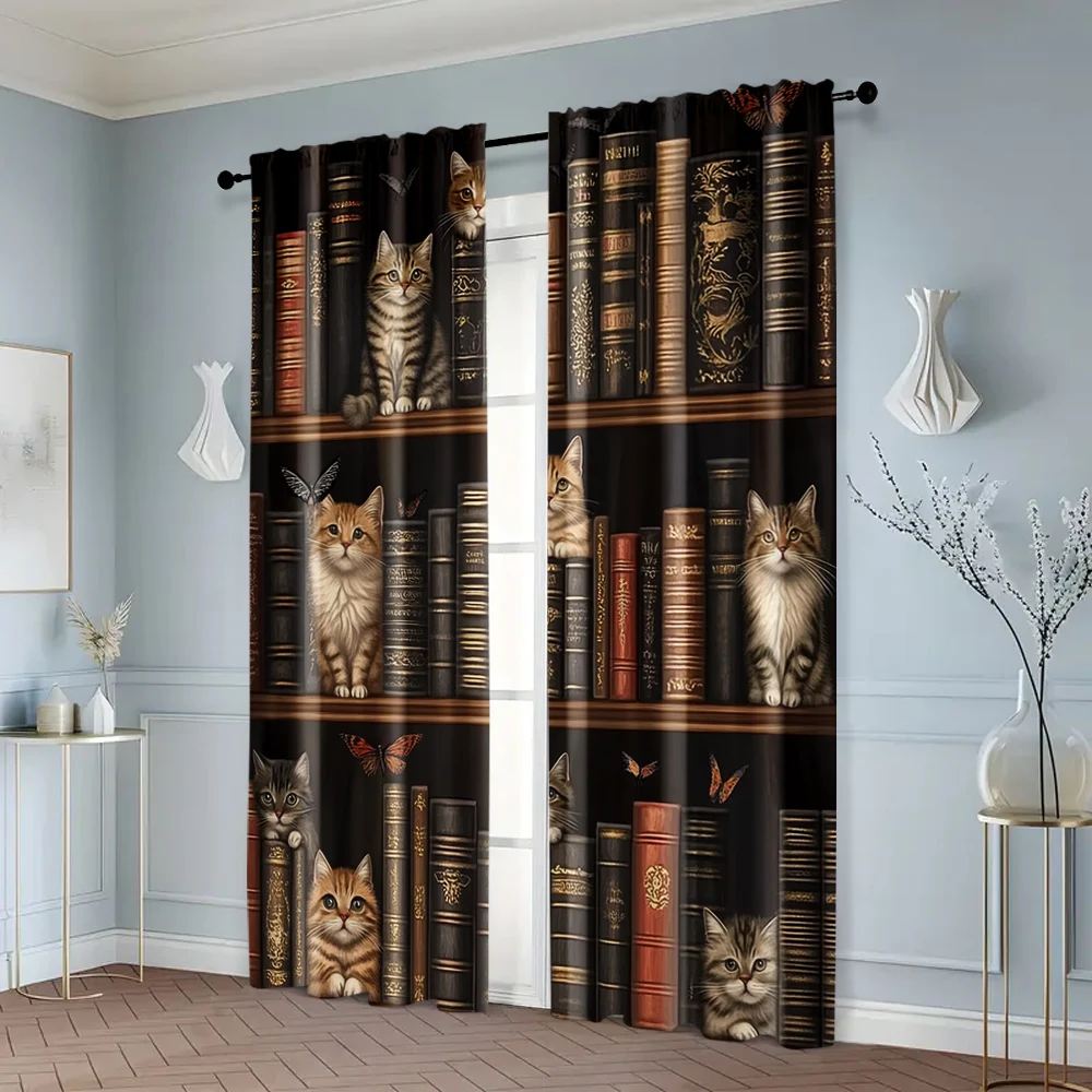 2pcs, Minimalist Curtains 2D print The story of the cat and the book Machine Washable Polyester (without rod) Art Deco Festive 6