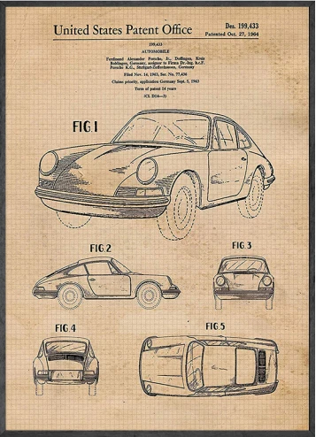 Vintage Pors-che 911 Cabrio 1990 Patent Spor Araba Duvar Planı Posteri Tuval Boyama Baskı Duvar Dekor Oturma Ev Sanat