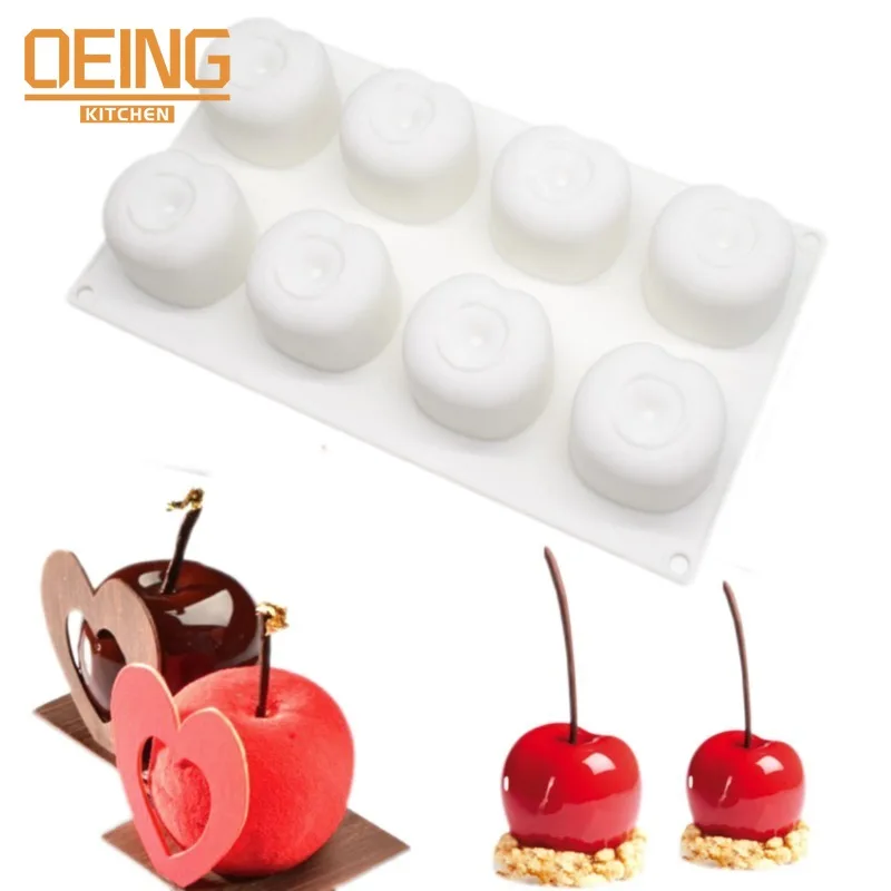 

3D Cherry Pudding Jelly Cake Mold 8 Holes Silicone Baking Mould Mousse Ice Cream Dessert Cupcake Decoration Tools