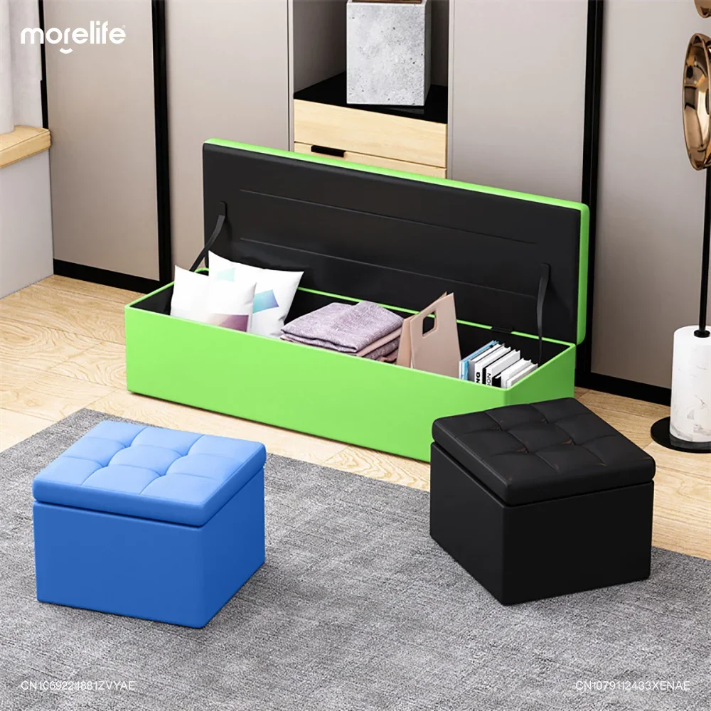 Living Room Shoe Changing Bench Stool Storage Ottoman Hold Up Bedroom Black Synthetic Leather Footstool Muebles Home Furniture