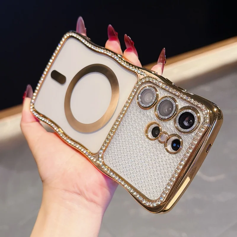 Luxury Bling Glitter Diamond Phone Case with Magnetic Lens Film Protection Cover