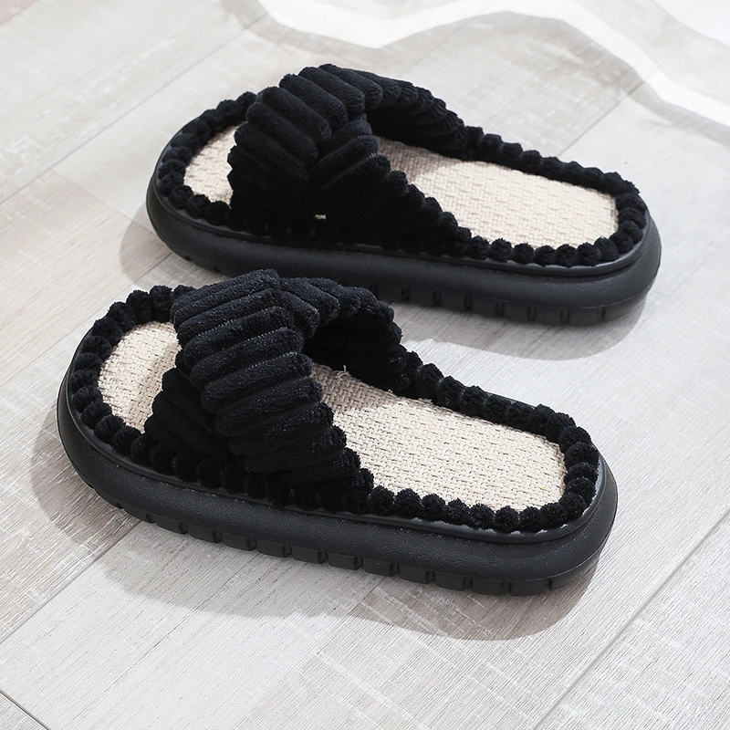 Comfortable Open Toe Linen Indoor Slippers for Women