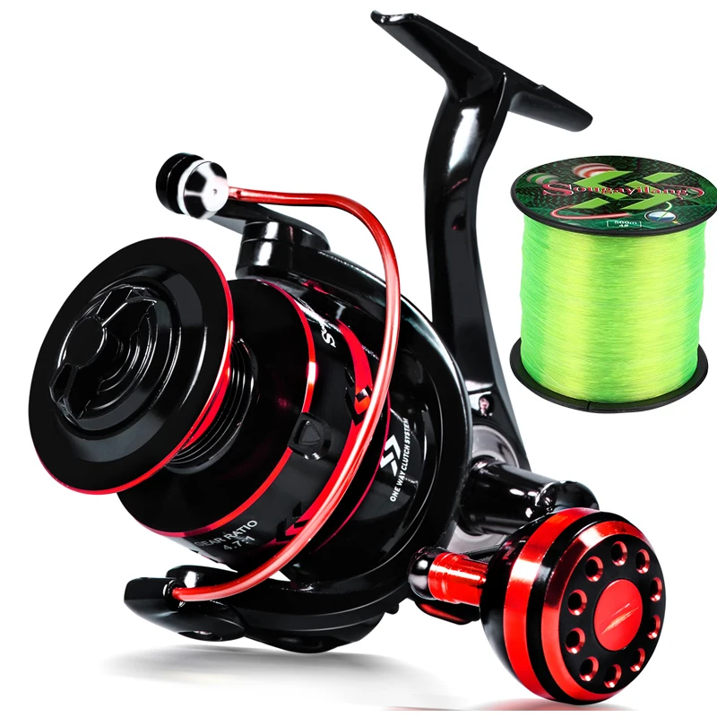 thumbnail image 1 of Carrete de pesca giratorio Sougayilang 12+1BB, carrete de aluminio de alta resistencia, arrastre máximo de 16 kg, regalo gratis, línea de pesca de 500 m, 1 of 5
