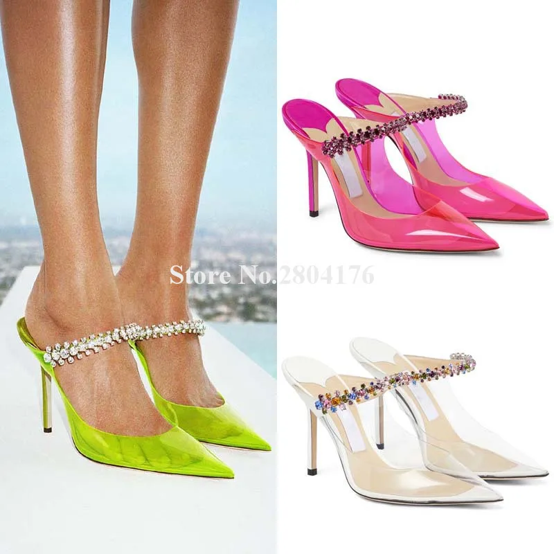 

PVC Rhinestones Pumps Pointed Toe Clear Transparent Crystals Straps Stiletto Heel Wedding Shoes Shining Party Heels