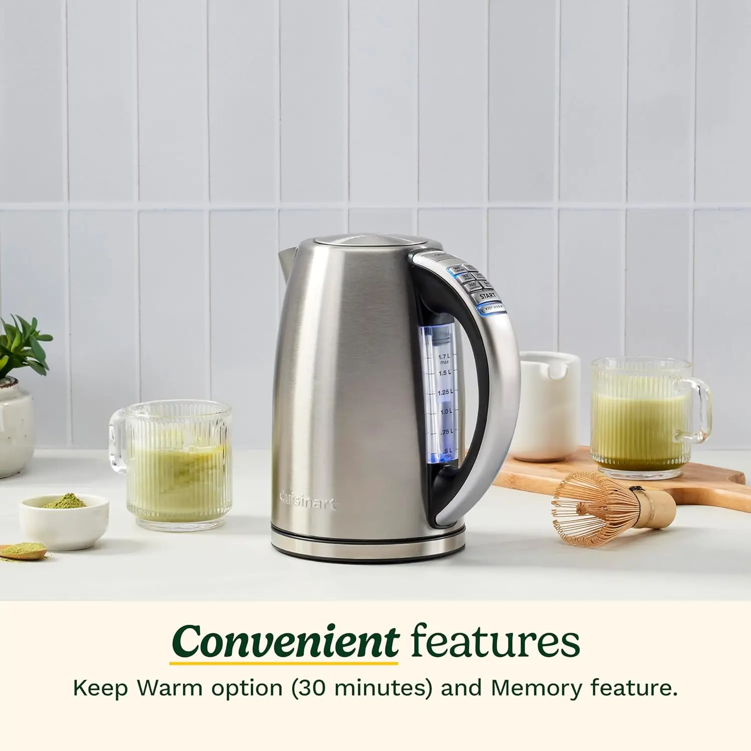 Stainless Steel Cordless Electric Kettle with 6 Preset Temperatures (White), CPK-17 4