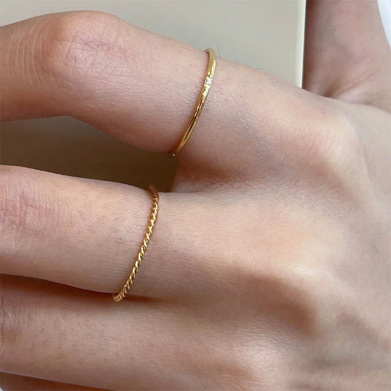 Wedding Rings Chic Twisted Rope Slim Ring For Women Stainless Steel Metal Wedding Rings Finger Band Elegant Simple Vintage Party Jewelry