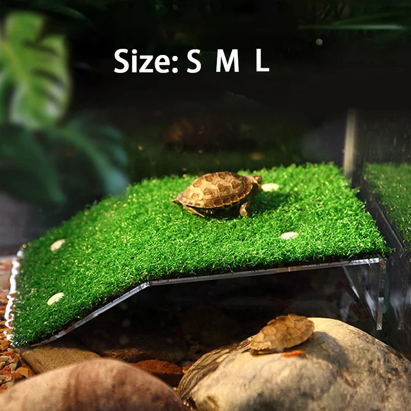 Fish Tank Ornaments Fish Tank Decorations Aquarium Ornaments Turtle Basking Platform Turtle Habitat Simulation Lawn Ramp Dock Floating Island for Reptile Terrarium