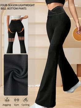 Ladies Cross Waist Bell Bottom Leggings High Waist Butt Lifting Lightweight Yoga Pants Stretch For Workout Sports Daily Wear 1