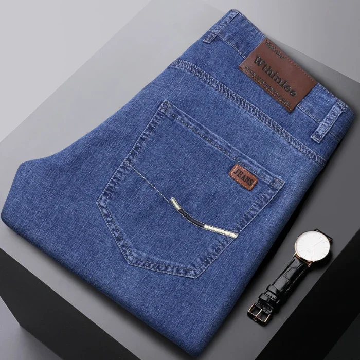 Pantalones vaqueros para hombre, estilo empresarial, elásticos, corte Regular, rectos, informales, de negocios, de alta calidad, para todas las estaciones