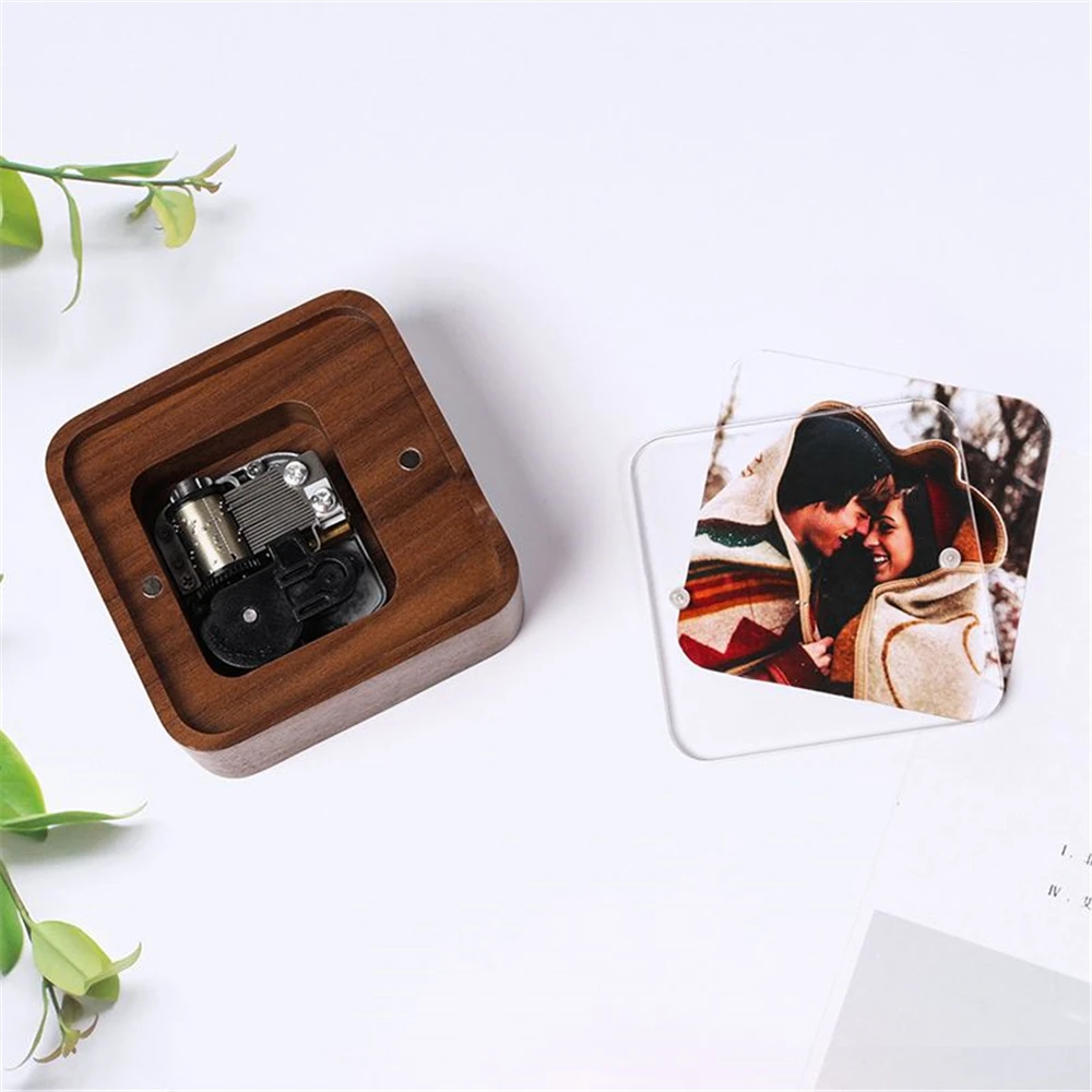 Wind-up Photo Frame Music Box Gravity-sensing Wooden Music Box Happy Birthday Little Star Christmas Present for Girlfriend