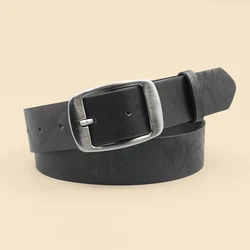 Elegant Black PU Leather Belt with Silver Needle Buckle - 110cm (Black)