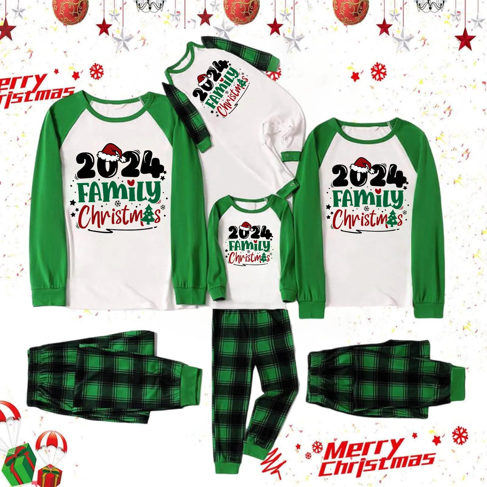thumbnail image 2 of Conjunto de pijamas para niños con estampado de cuadros de dibujos animados navideños 2024, aspecto navideño, lindo traje suave de 2 piezas, ropa de estar por casa, conjuntos de ropa para bebés, niños, 2 of 5