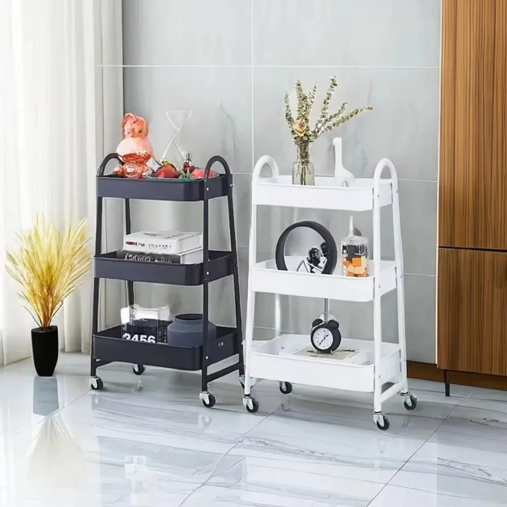Mobile Storage Cart Versatile with Wheels Kitchen Organizer Rack Bathroom Cart High-Carbon Steel Household Snack Storage Trolley
