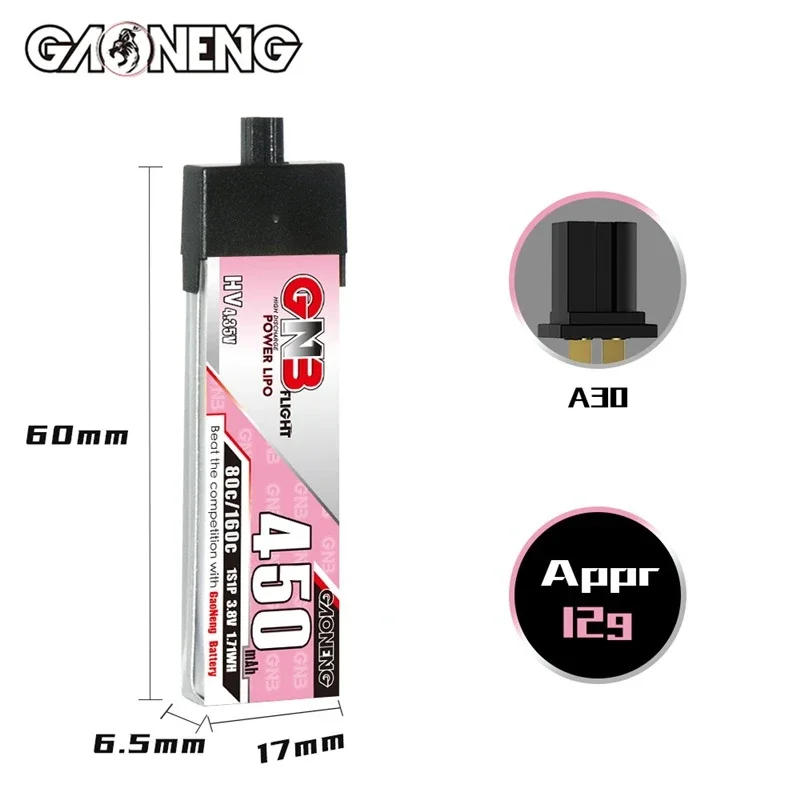 

RC FPV Дрон батарея GNB 3,8 в 450 мАч 80C/160C Cabled A30 LiPo батарея BetaFPV Beta75X Happymodel Mobula6 Mobula7 Snapper