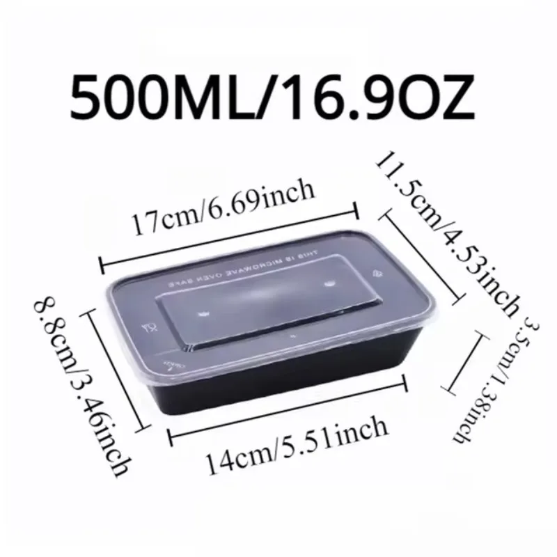 Description Picture 2 of itemDisposable Food Container Black Takeout Lunch Box with Lid for Fruit Salads Sandwiches Kitchen Fridge Storage Catering Supplies