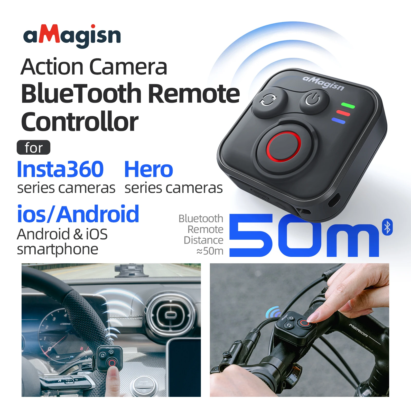 Télécommande Bluetooth 50m pour GoPro Insta360 - Imperméable