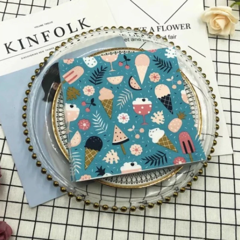 Colorful Printed Napkin Ice Cream Flower Paper Restaurant Cafe Disposable Folded Paper Party Decoration Napkins 2 Ply 20pcs/pac