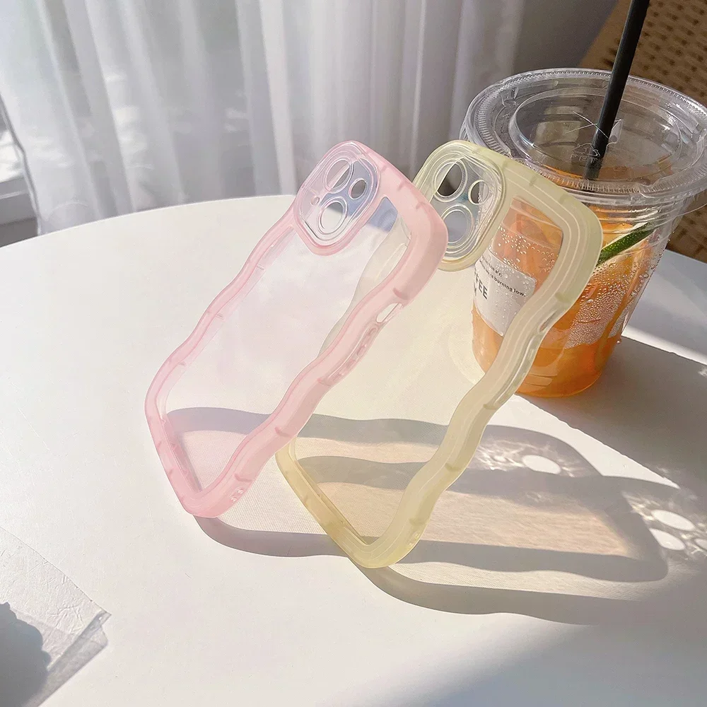 Cute Clear Curly Wave Shockproof Bumper Case - Hybrid Soft Cover