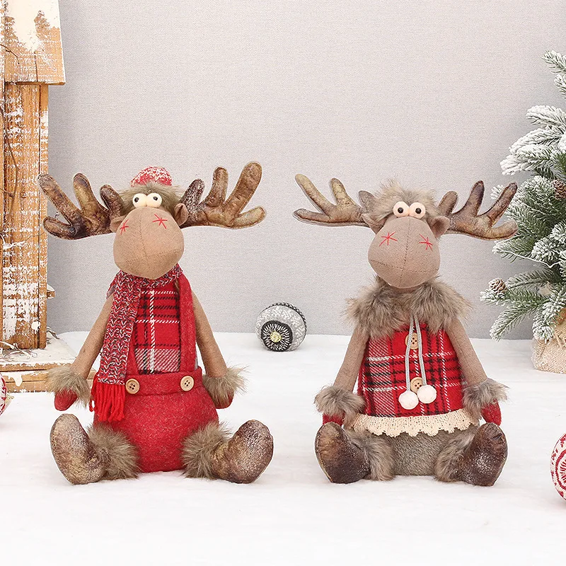 Christmas Decoration Supplies Red Fabric Retractable Standing Elk Doll Gift Ornaments