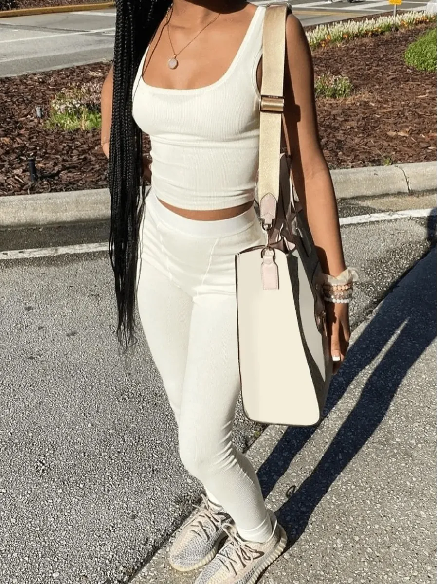 Women Tracksuit Round Neck Letter Print Short Sleeve Top Outfits Fitness Two Pieces Pants Set