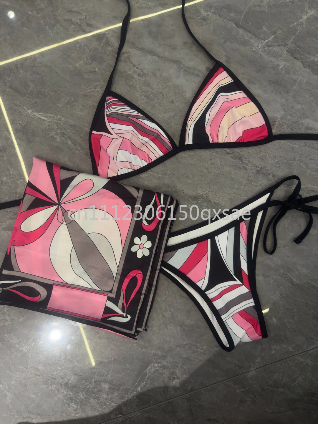 Women's Headband Scarf Bikini Sets with Letter Signature Logo Lady Sexy Bikini Sets Beachwear Swimwear 4