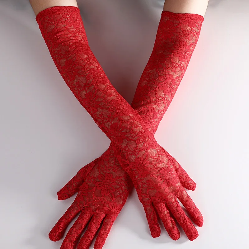 Fashion Lace women's lengthened gloves anti ultraviolet ultra long women's driving sunscreen 40cm
