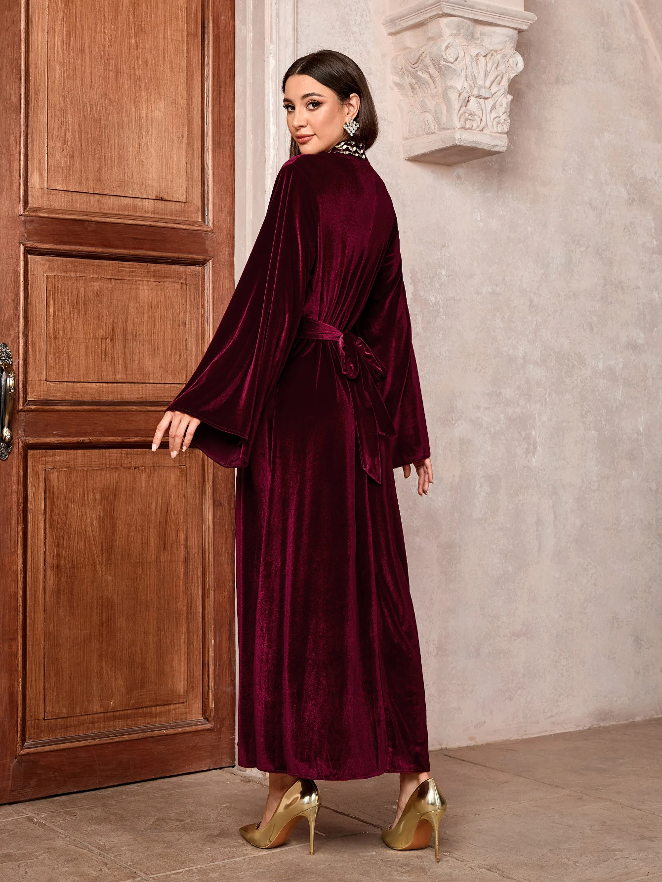 عباية عيد مخملية فستان حفلة رمضان ملابس إسلامية فا...