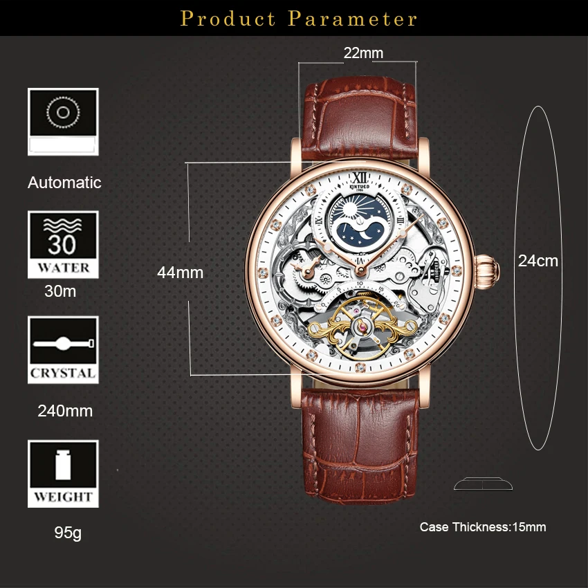 Kinyued Men Mechanical Wristwatch Skeleton Waterproof Stainless Steel Automatic Hand Clock For Man Gift mechanical watch