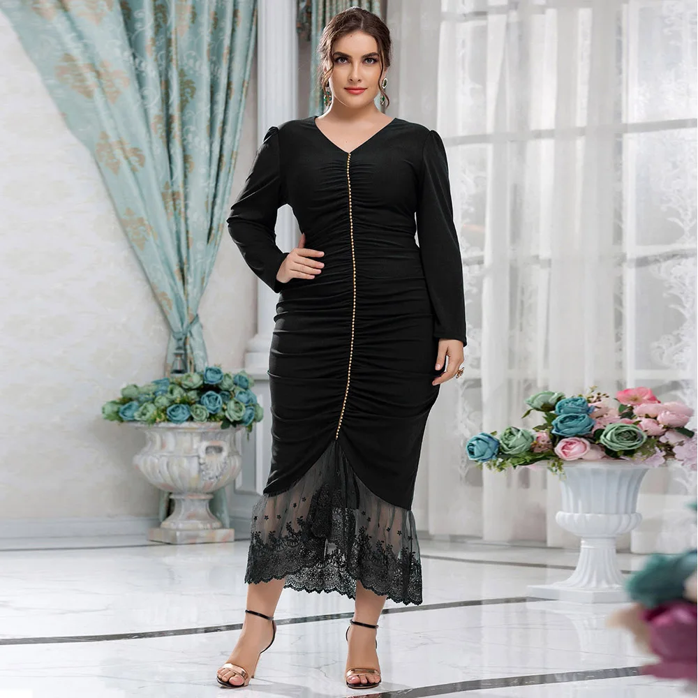 

Oversize Black Maxi Dress Plus Size Women Skirts Long Evening Party Dresses Muslim Clothing Office Outfits Robes Grande Taille