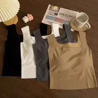 Slim Fit Ice Silk Vest Women's Inner Wear ort Sle Square Collar Tank Top with Strap And Chest Pad Summer New Arrival - Image 3