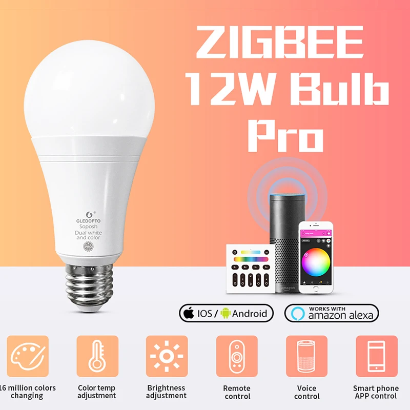 

ZigBee 3.0 LED Smart Bulb 12W RGBCCT Light Work withn Echo Plus Alexa SmartThings APP/Voice/RF Remote Control