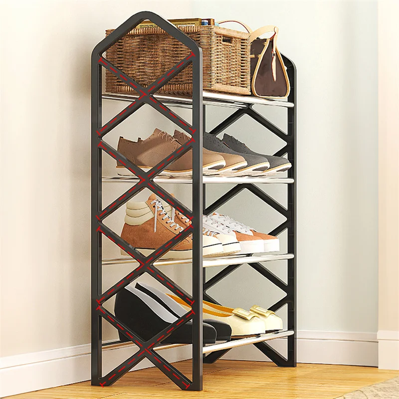 4 Tiers X-Shaped Shoe Rack For Home Steel Assembly Shoecase For