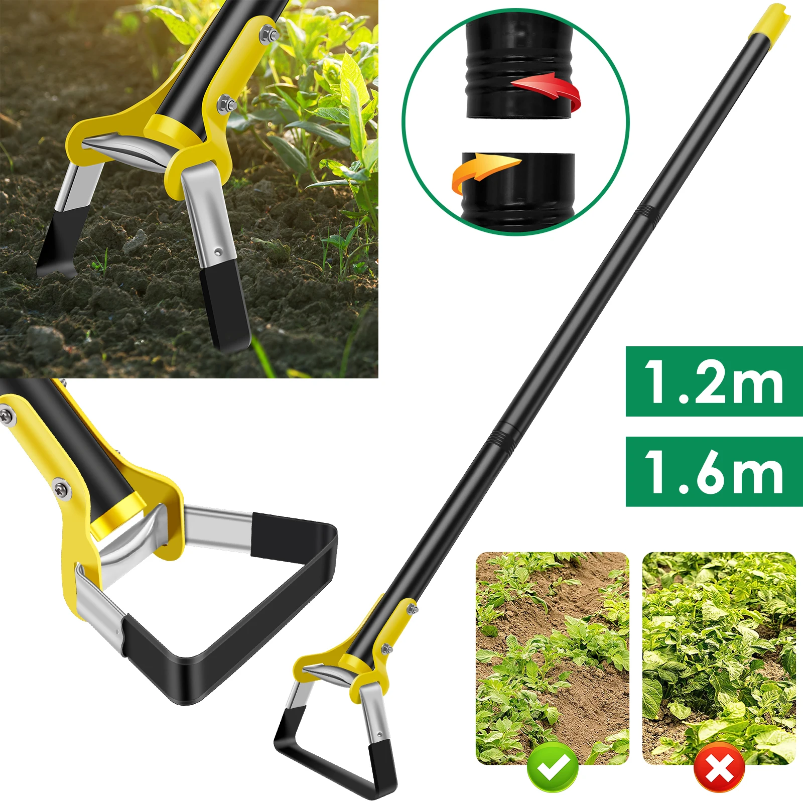 New Garden Hoe Tool 1.2/1.6M Stainless Steel Sharp Stirrup Loop Hoe
