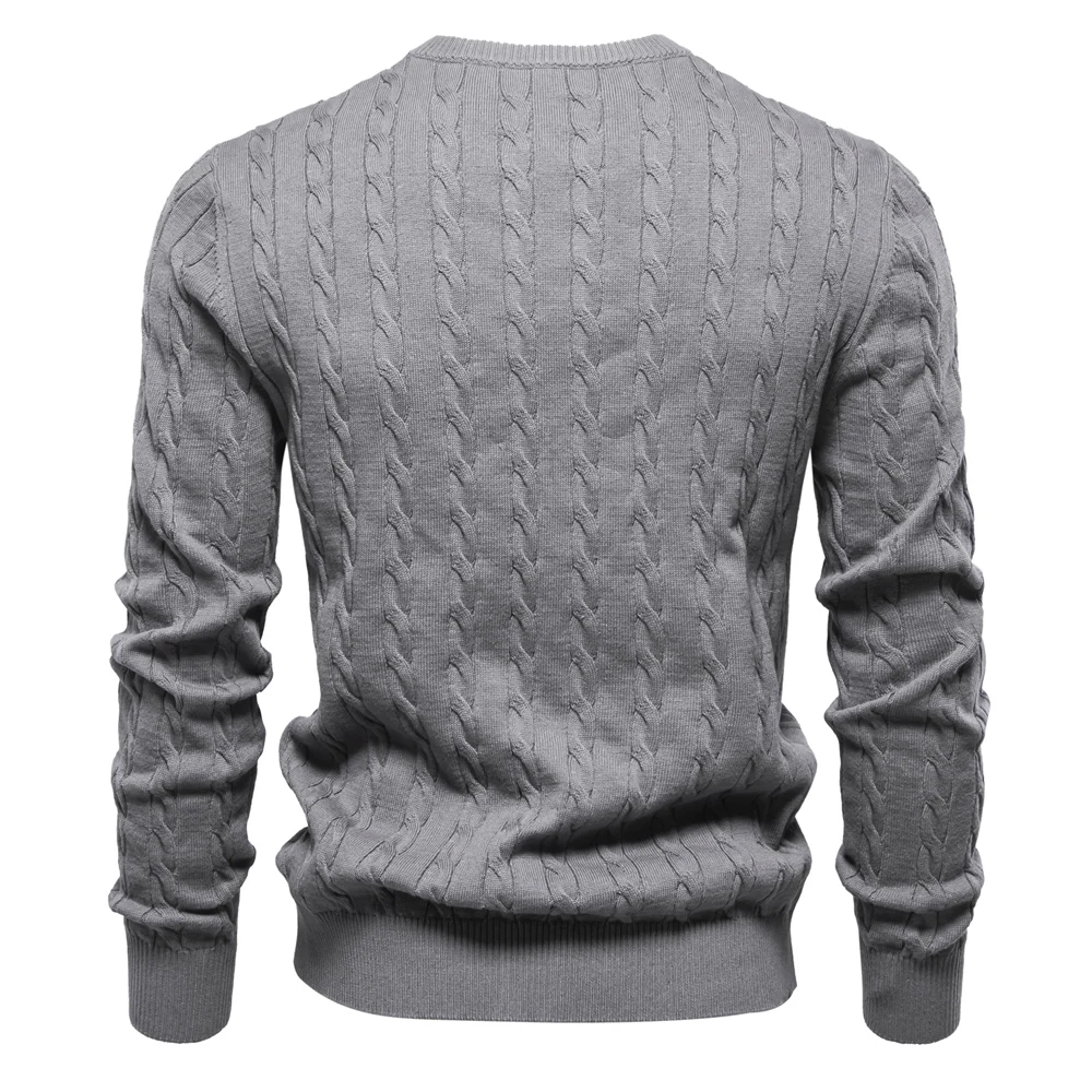 AIOPESON Mens Giraffe Embroidery Cotton Sweaters Round Neck Classic Twist Patterned Pullover Knitted Sweater for Men 3