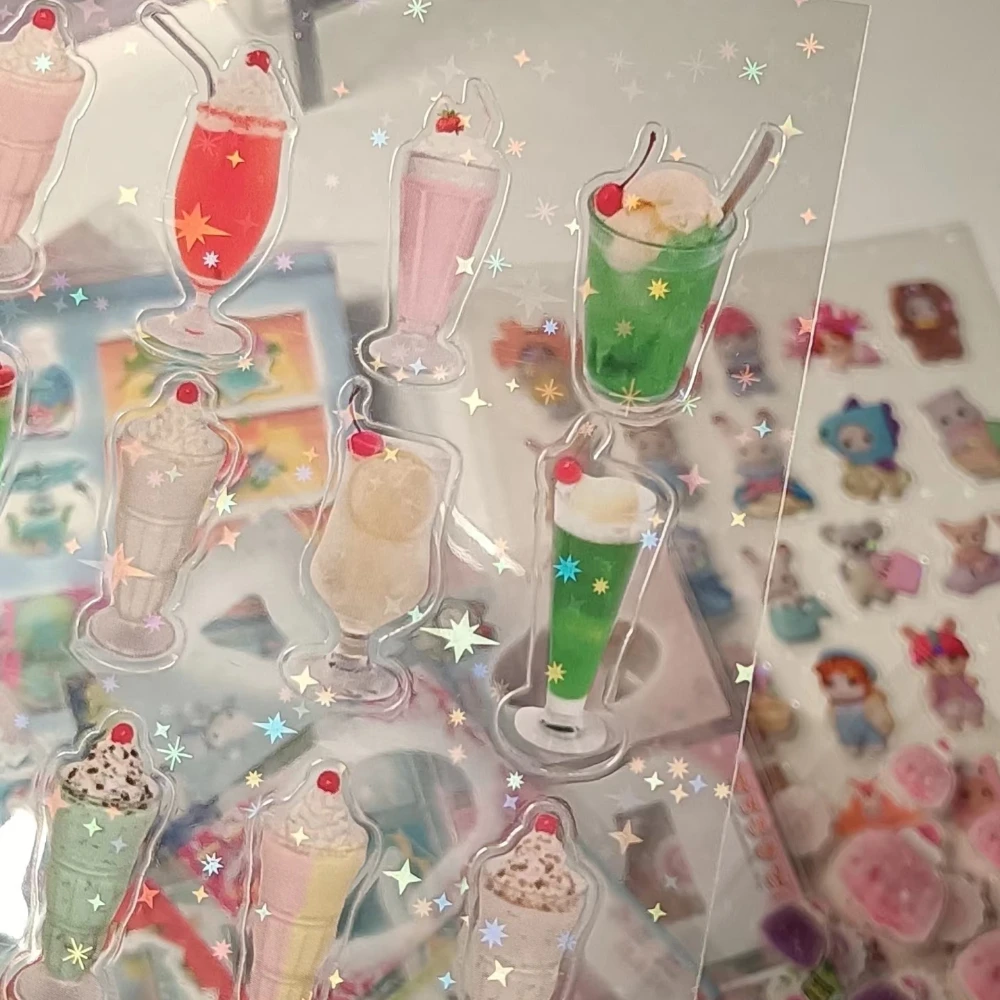 9pcs 글리터 플래시 Y2K 스티커 귀여운 탑로더 저널링 데코 스티커 (휴대폰 카메라 레이저 카와이 스티커 선물)