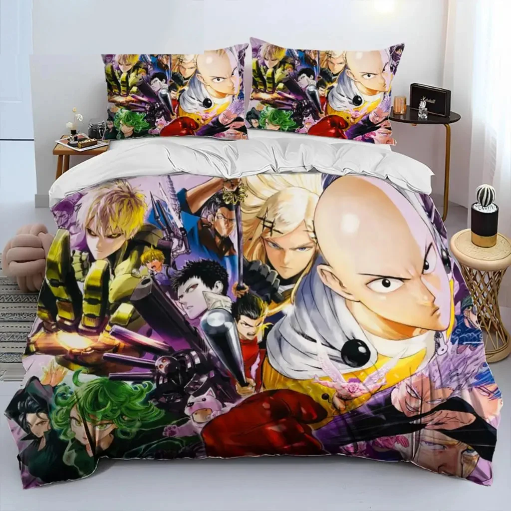 Anime One-Punch Man Saitama Bedding Set Boys Girls Twin Queen Size Duvet Cover Pillowcase Bed Kids Adult Home Textileextile 4