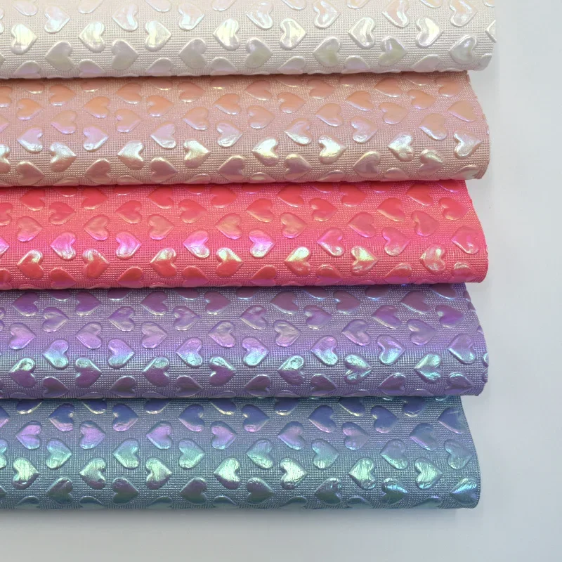 PVC Iridescent Heart Shaped Leather 0.8mm Gradient Color Cosmetic Bag Mobile Phone Case Artificial Leather Fabric Handbag