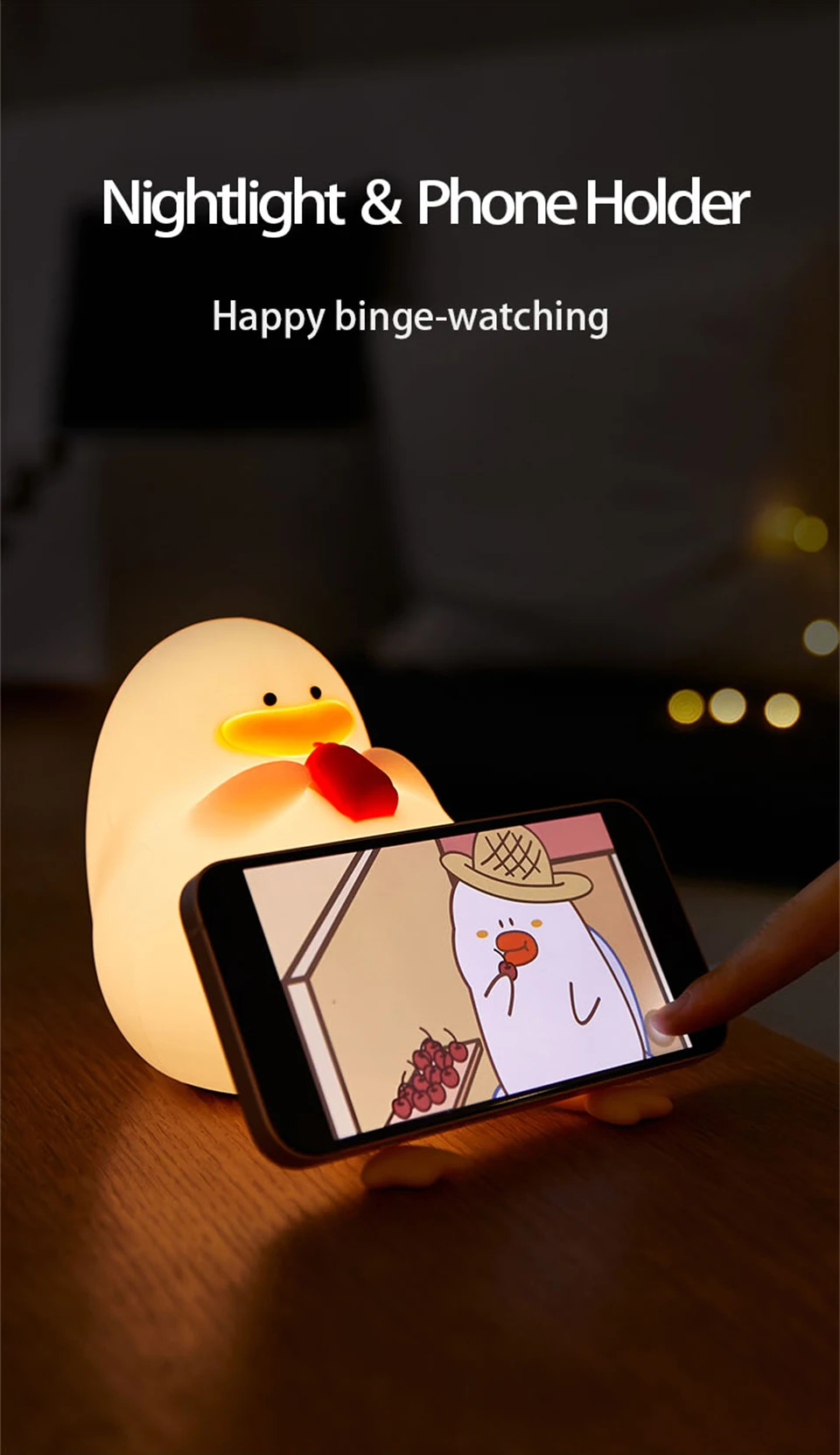 Cute Kids Happy Duck Night Light USB Rechargeable Lamp Silicone Pating Lamp Color Changing for Baby Bedside Room Home Decor Gift
