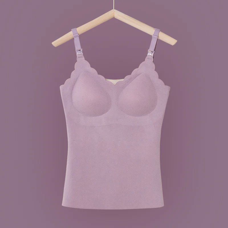 Winter Pregnant Women Nursing Vest Shirts with Pads Warm Strap Top Maternity Breastfeeding Tees Pregnancy Lactation Clothes