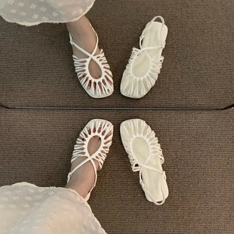 Shoes for Women Slip-on Women's Sandals Fashion Daily Sandals Square Toe Shoes Female Slingback Flats Solid Flat Low Heels