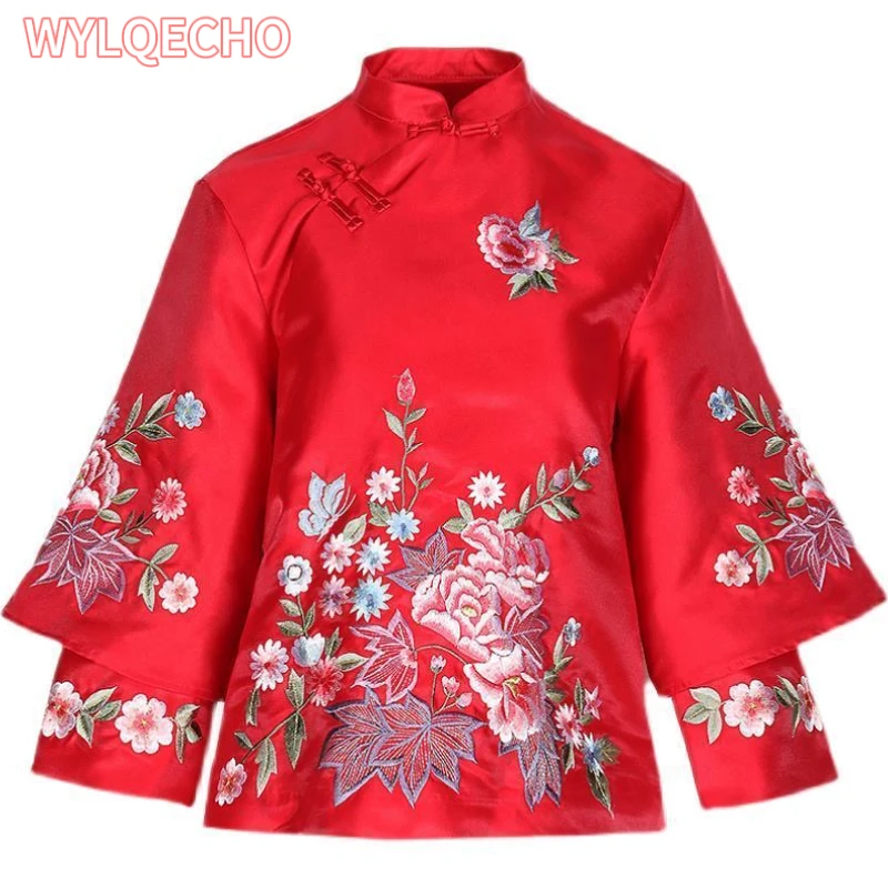 Autumn Ethnic Style Tang Suit Coat Vintage Harajuku Embroidery Chinese Tops Women Large Size Blouse Elegant Loose Female Shirt