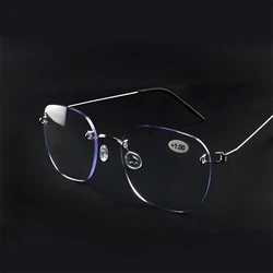Elegant Unisex Rimless Silver Blue Light Reading Glasses - +350 (Silver)